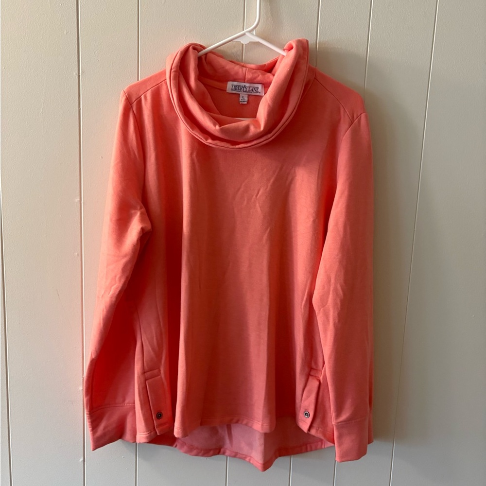 Liberty Lane Women's large Sweater cowl neck pink soft sweatshirt Cottagecore